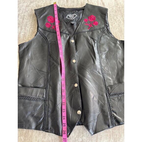 Diamond Plate Buffalo Leather Distressed Biker Vest Embroidered Roses Medium - Picture 8 of 8